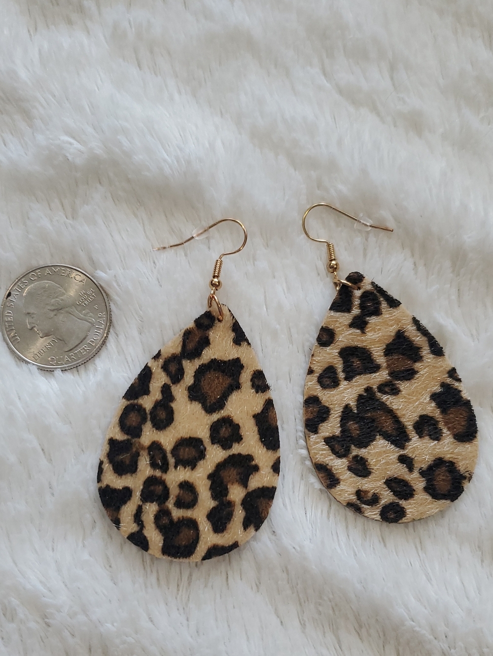 Leopard Print Teardrop Dangle Earrings - Gold Hooks